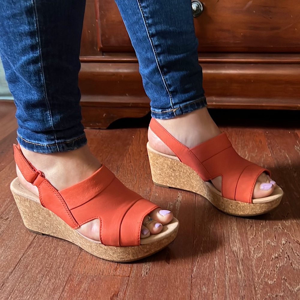 Clarks Cork Coral Wedges